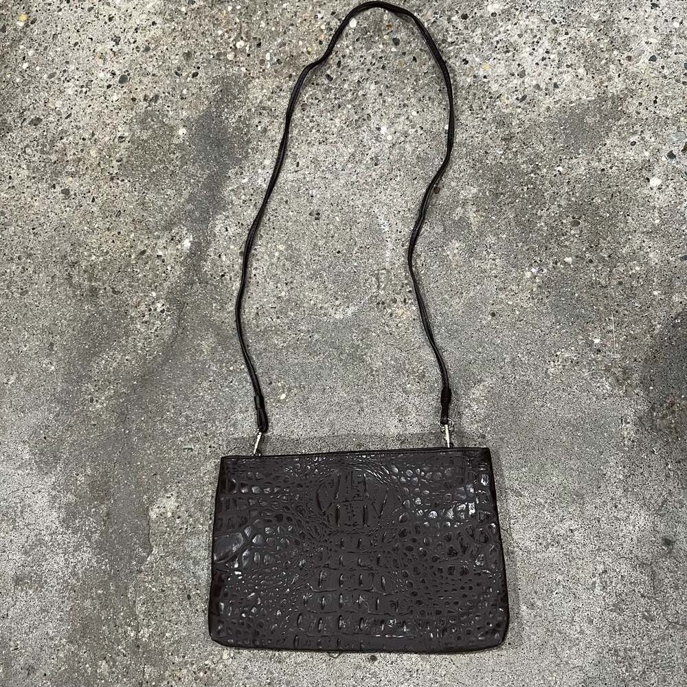Croc-Embossed Leather Shoulder Bag